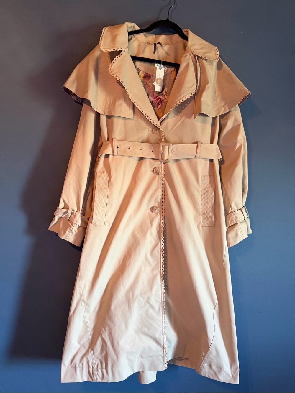 NWT By Anthropologie Capelet Trench Coat Light Sand Size L $228